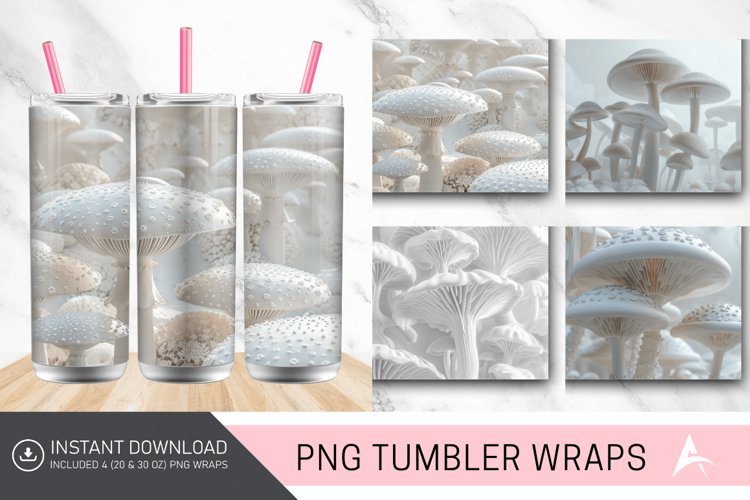 3D White Mushrooms Tumbler Wrap example image 1