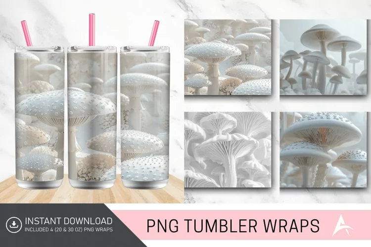 3D White Mushrooms Tumbler Wrap