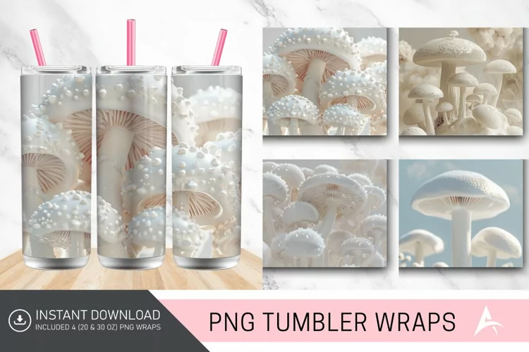 3D White Mushrooms Tumbler Wrap