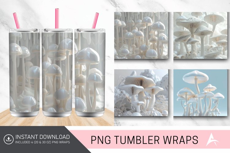 3D White Mushrooms Tumbler Wrap example image 1