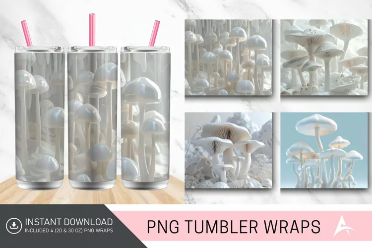 3D White Mushrooms Tumbler Wrap