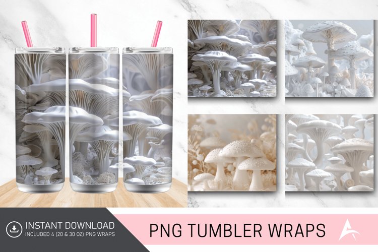 3D White Mushrooms Tumbler Wrap example image 1
