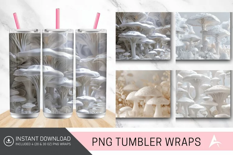 3D White Mushrooms Tumbler Wrap