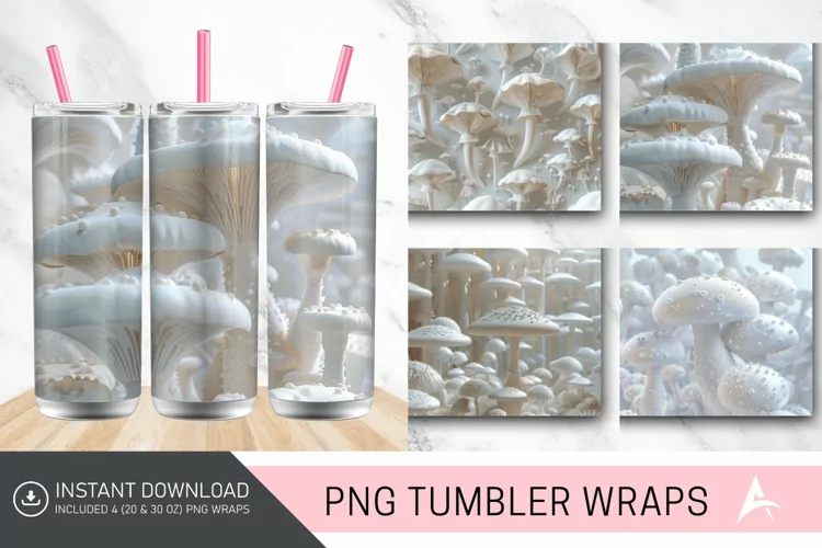 3D White Mushrooms Tumbler Wrap