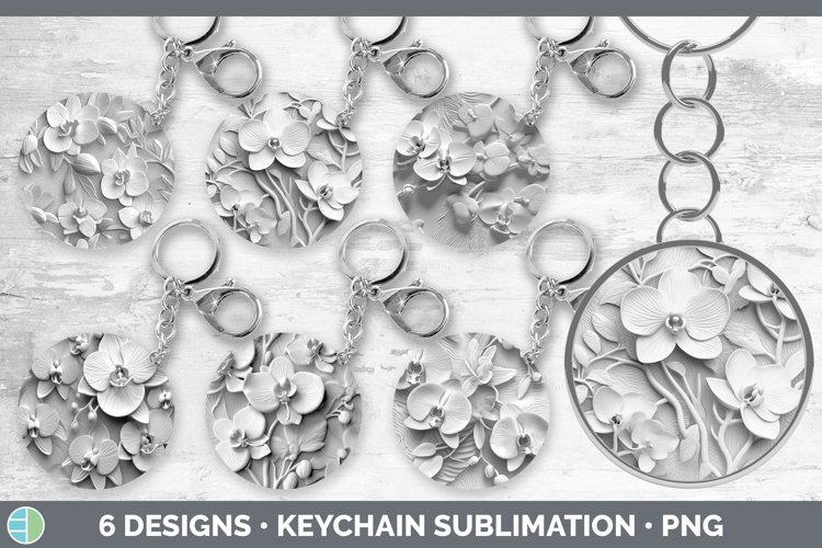 3D White Orchid Flowers Keychain | Sublimation Keyring Desig