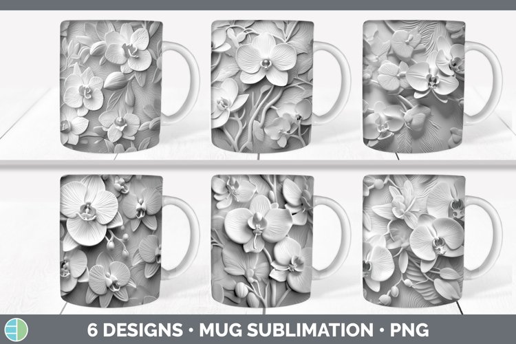 3D White Orchid Flowers Mug Wrap | Sublimation Coffee Cup De