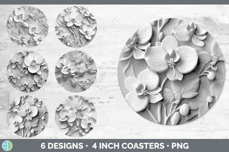 3D White Orchid Flowers Round Coaster | Sublimation Coaster