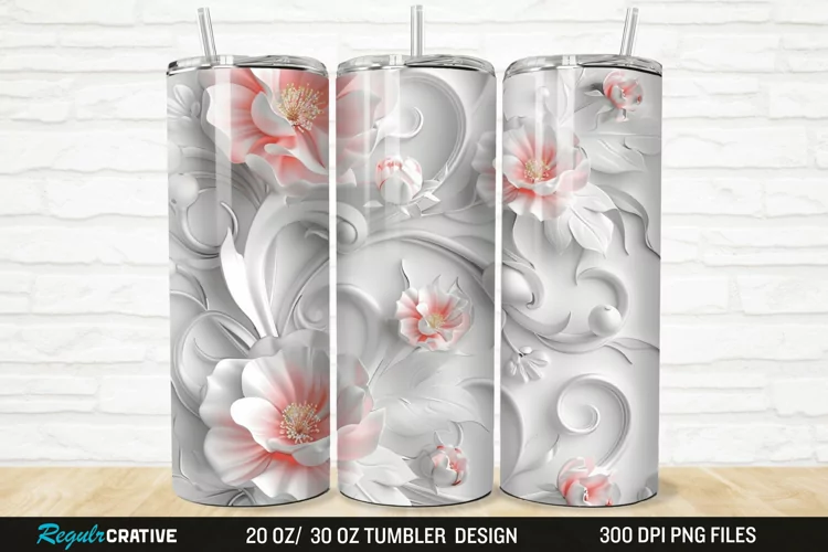 3D White Pink Floral 20/30oz Skinny Tumbler