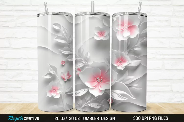 3D White Pink Floral 20/30oz Skinny Tumbler