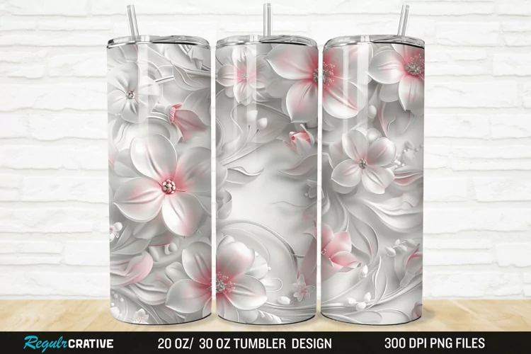 3D White Pink Floral 20/30oz Skinny Tumbler