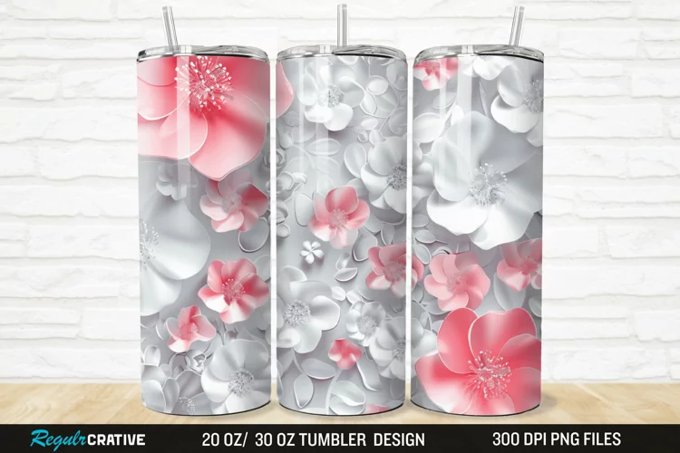3D White Pink Floral 20/30oz Skinny Tumbler