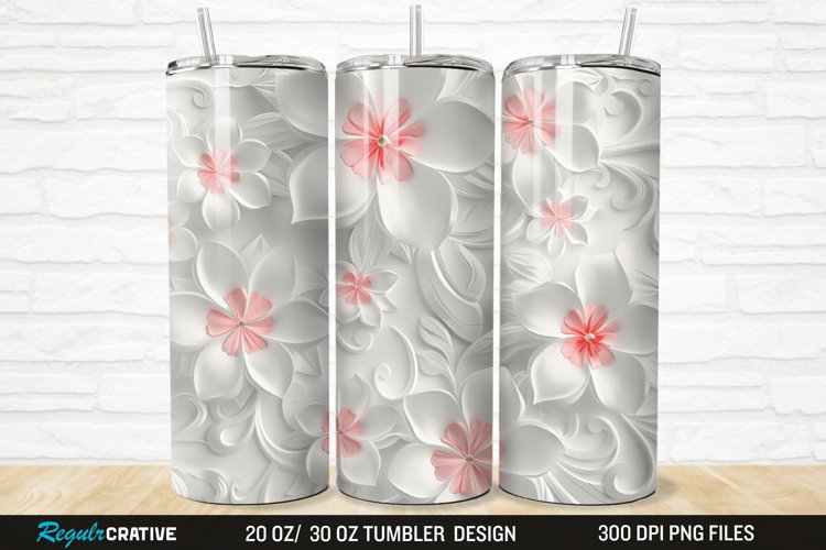 3D White Pink Floral 20/30oz Skinny Tumbler example image 1
