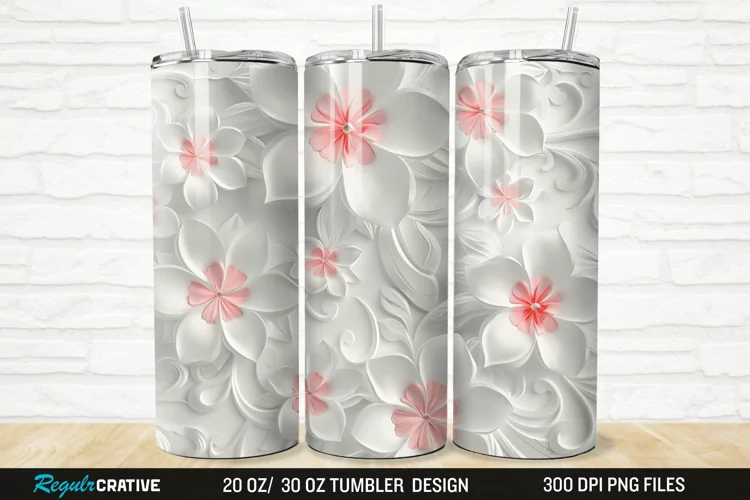 3D White Pink Floral 20/30oz Skinny Tumbler