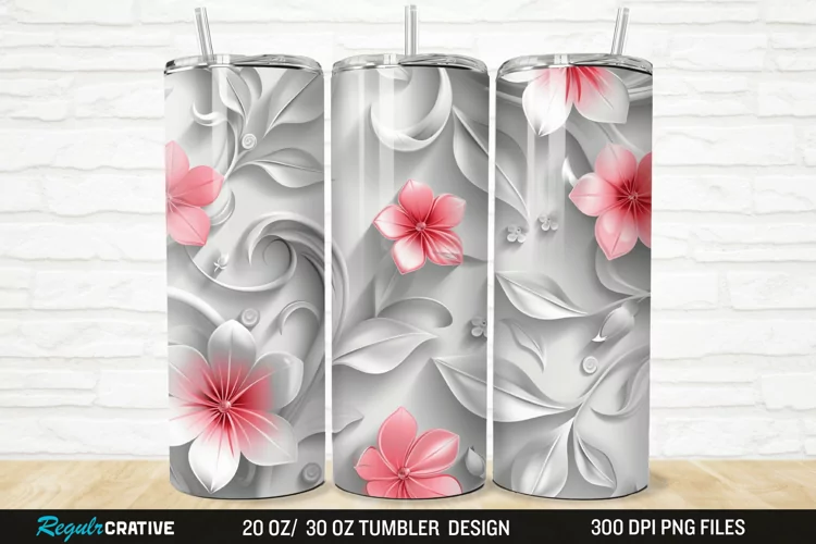 3D White Pink Floral 20/30oz Skinny Tumbler