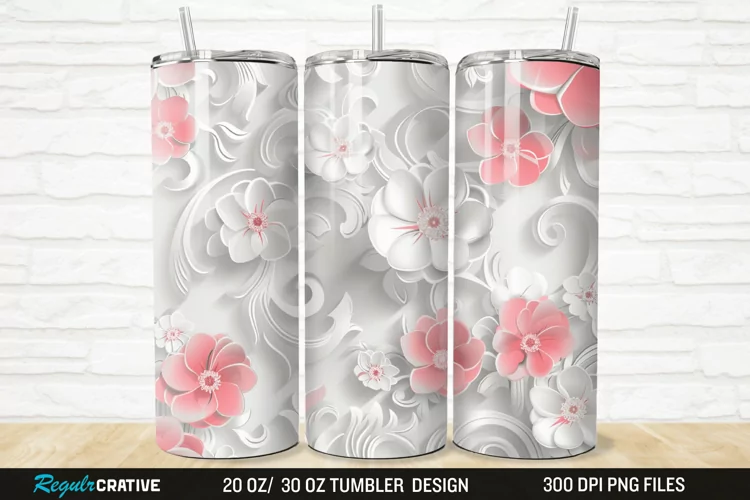 3D White Pink Floral 20/30oz Skinny Tumbler