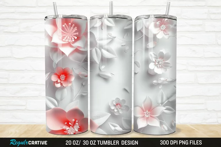 3D White Pink Floral 20/30oz Skinny Tumbler