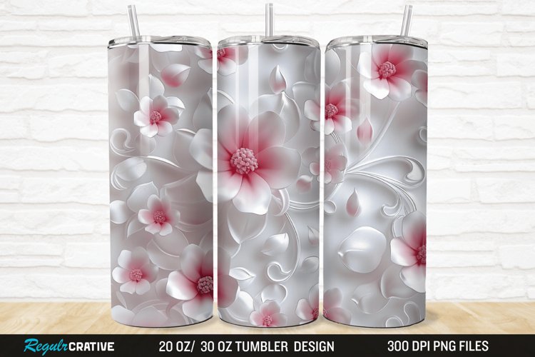 3D White Pink Floral 20/30oz Skinny Tumbler example image 1