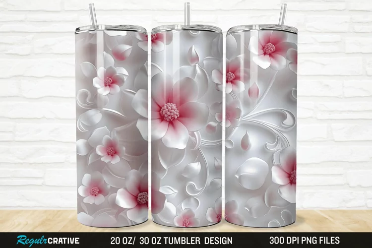 3D White Pink Floral 20/30oz Skinny Tumbler