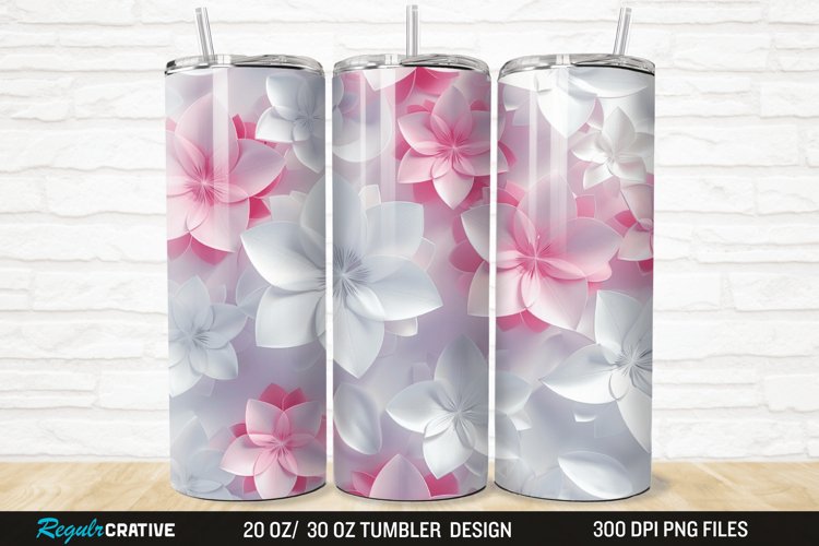 3D White Pink Floral 20/30oz Skinny Tumbler