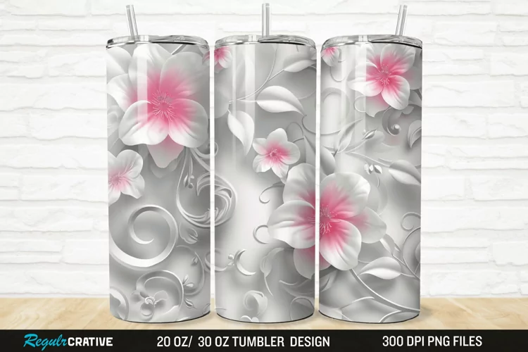 3D White Pink Floral 20/30oz Skinny Tumbler