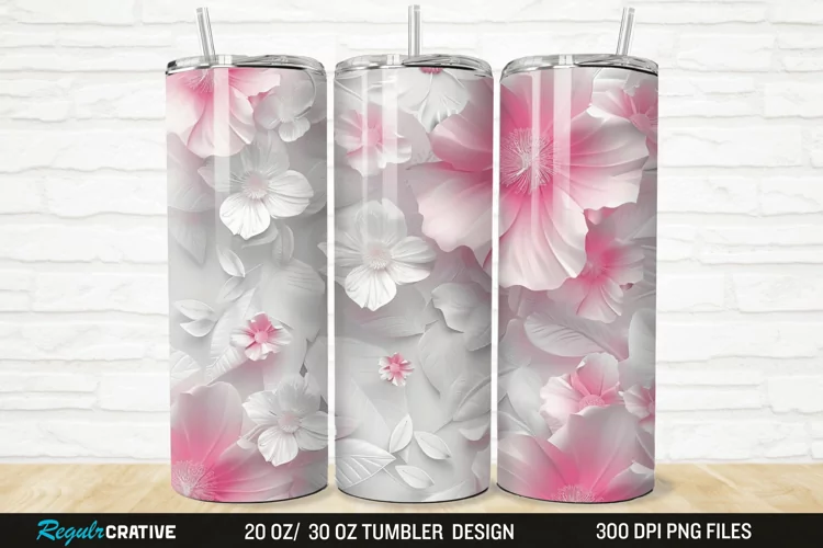 3D White Pink Floral 20/30oz Skinny Tumbler