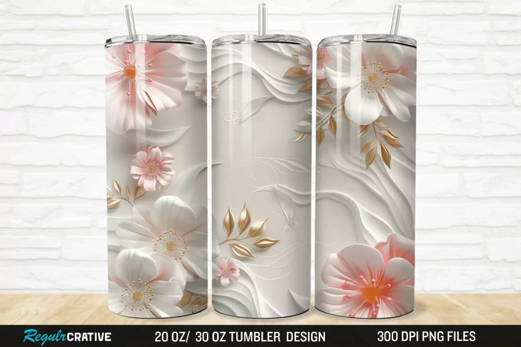 3D White Pink Floral 20/30oz Skinny Tumbler