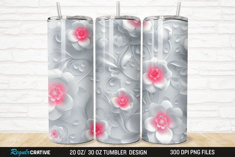 3D White Pink Floral 20/30oz Skinny Tumbler example image 1