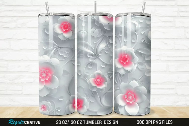 3D White Pink Floral 20/30oz Skinny Tumbler