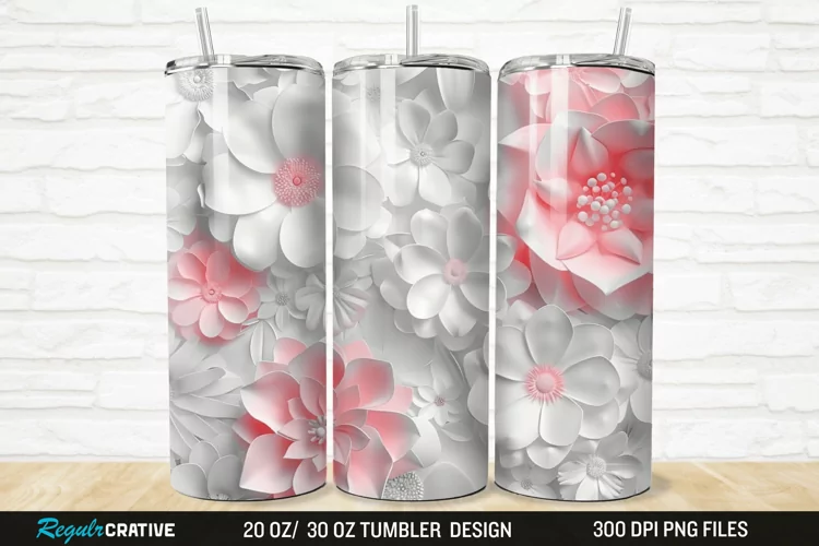 3D White Pink Floral 20/30oz Skinny Tumbler