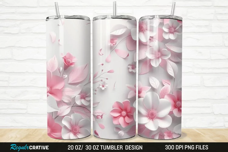 3D White Pink Floral 20/30oz Skinny Tumbler