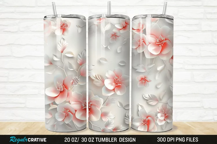 3D White Pink Floral 20/30oz Skinny Tumbler
