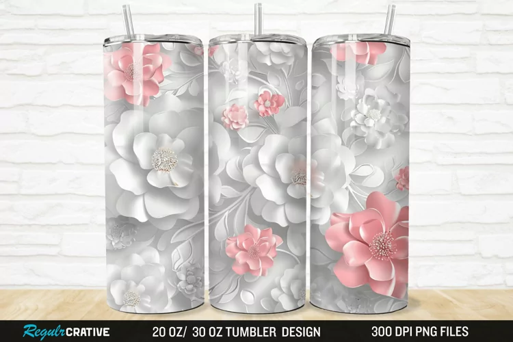 3D White Pink Floral 20/30oz Skinny Tumbler