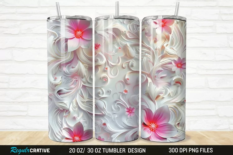 3D White Pink Floral 20/30oz Skinny Tumbler
