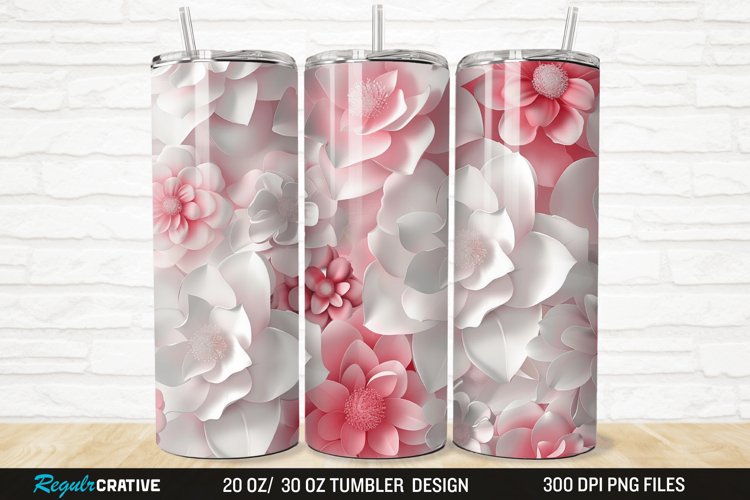 3D White Pink Floral 20/30oz Skinny Tumbler