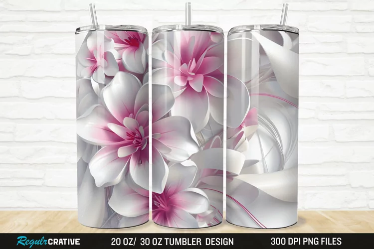 3D White Pink Floral 20/30oz Skinny Tumbler