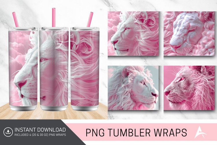 3D White Pink Lion Tumbler Wrap