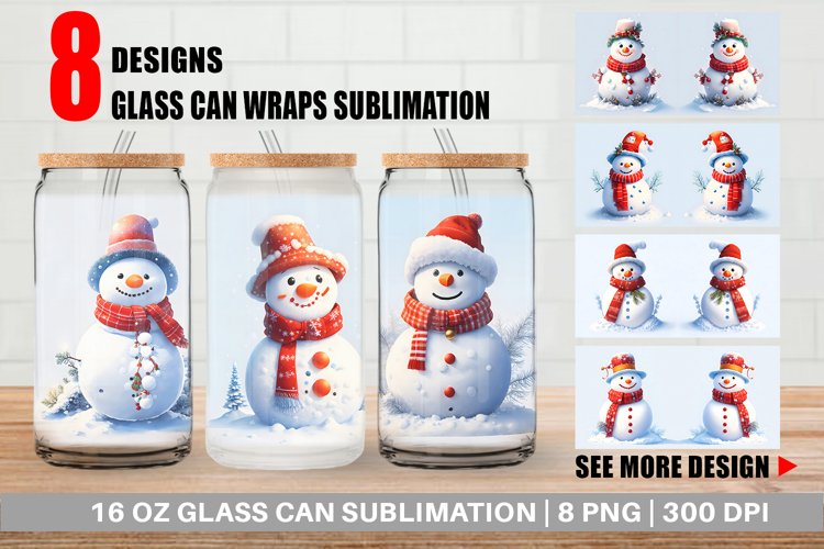 3D White Snowman Glass Can Wraps