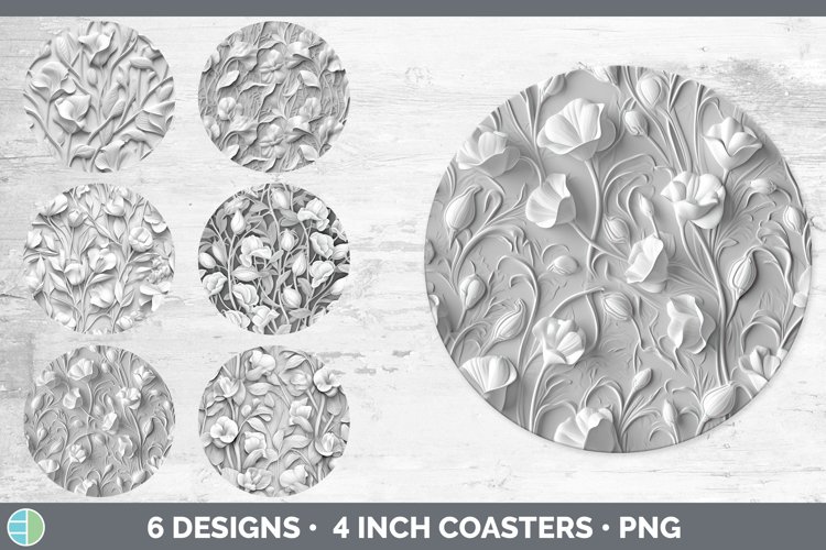 3D White Sweet Pea Flowers Round Coaster | Sublimation Coast