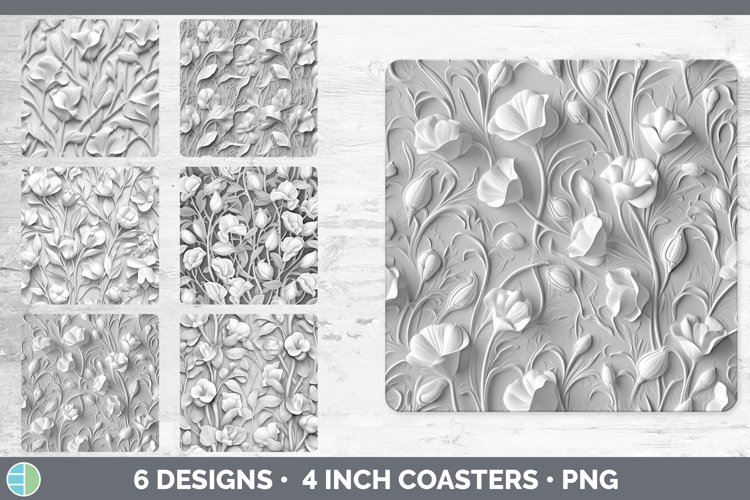 3D White Sweet Pea Flowers Square Coaster | Sublimation Coas