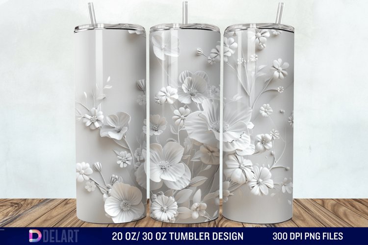 3D White Wild Flowers Bouquet Tumbler Wrap example image 1