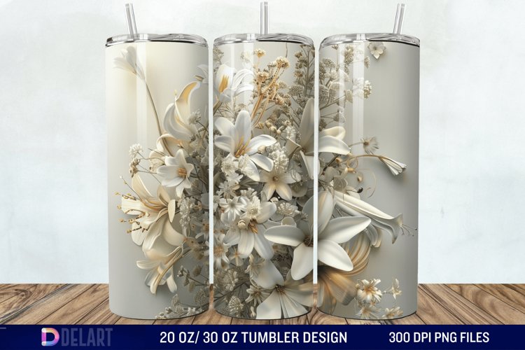 3D White Wild Flowers Bouquet Tumbler Wrap example image 1