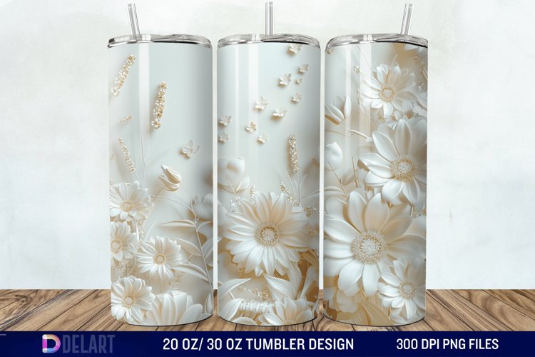 3D White Wild Flowers Bouquet Tumbler Wrap example image 1
