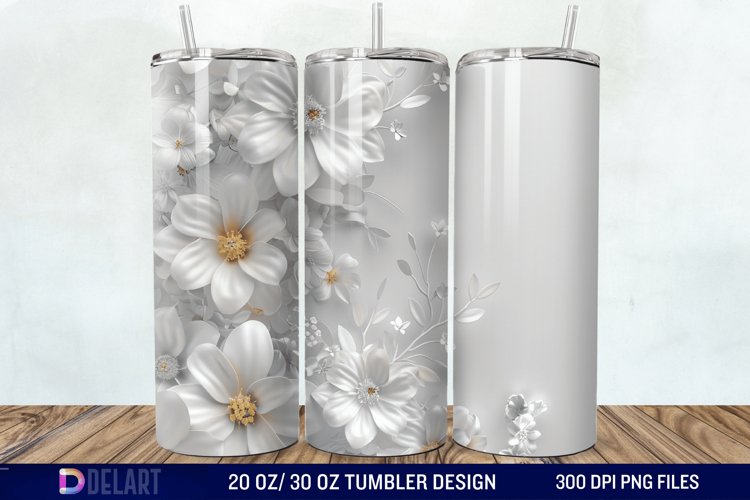 3D White Wild Flowers Bouquet Tumbler Wrap example image 1