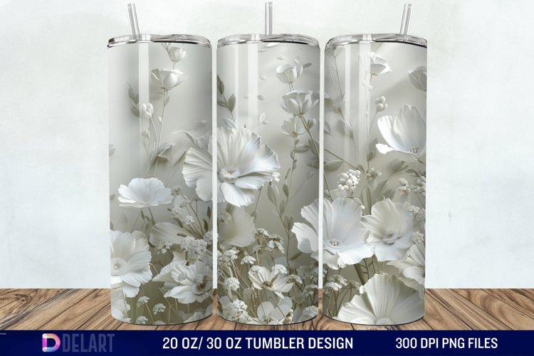 3D White Wild Flowers Bouquet Tumbler Wrap example image 1