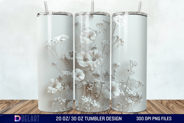 3D White Wild Flowers Bouquet Tumbler Wrap example image 1
