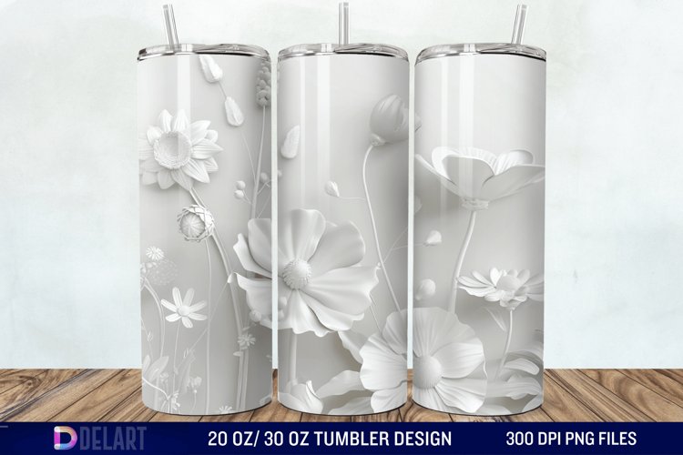 3D White Wild Flowers Bouquet Tumbler Wrap example image 1
