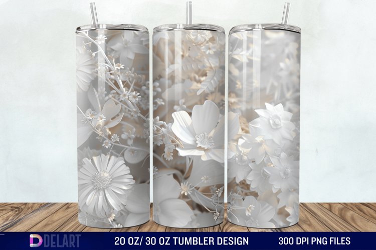 3D White Wild Flowers Bouquet Tumbler Wrap example image 1