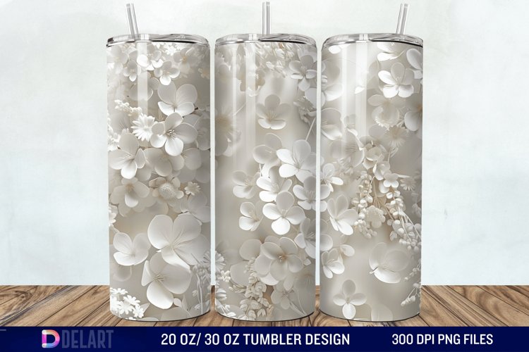 3D White Wild Flowers Bouquet Tumbler Wrap example image 1