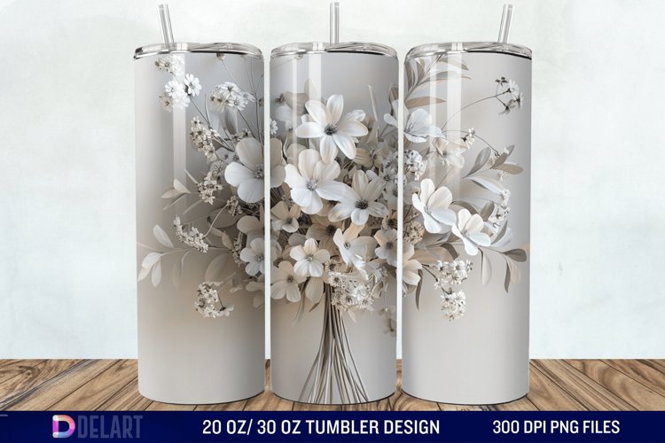 3D White Wild Flowers Bouquet Tumbler Wrap example image 1
