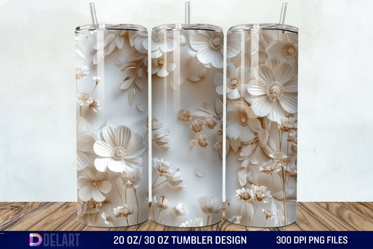 3D White Wild Flowers Bouquet Tumbler Wrap example image 1